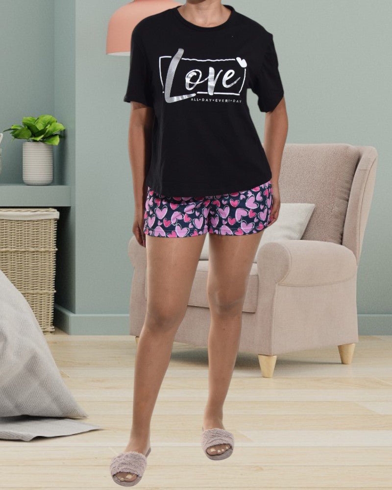 Ladies Black and Pink Shorty Pyjama Set - StylePhase SA