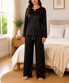 Ladies Black And Red Heart Button Pyjama - StylePhase SA