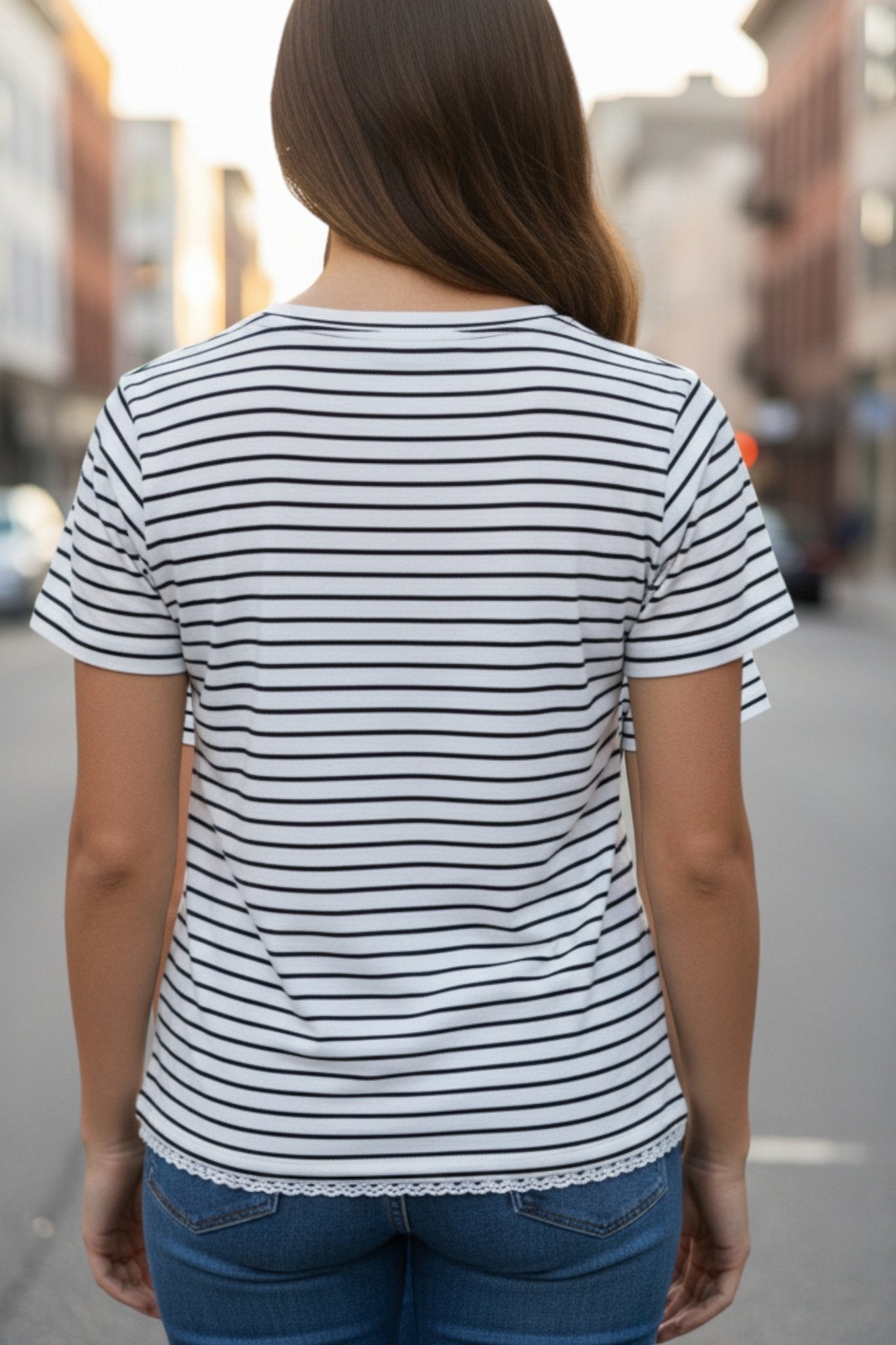 Ladies Black And Stripe Lace Top - StylePhase SA