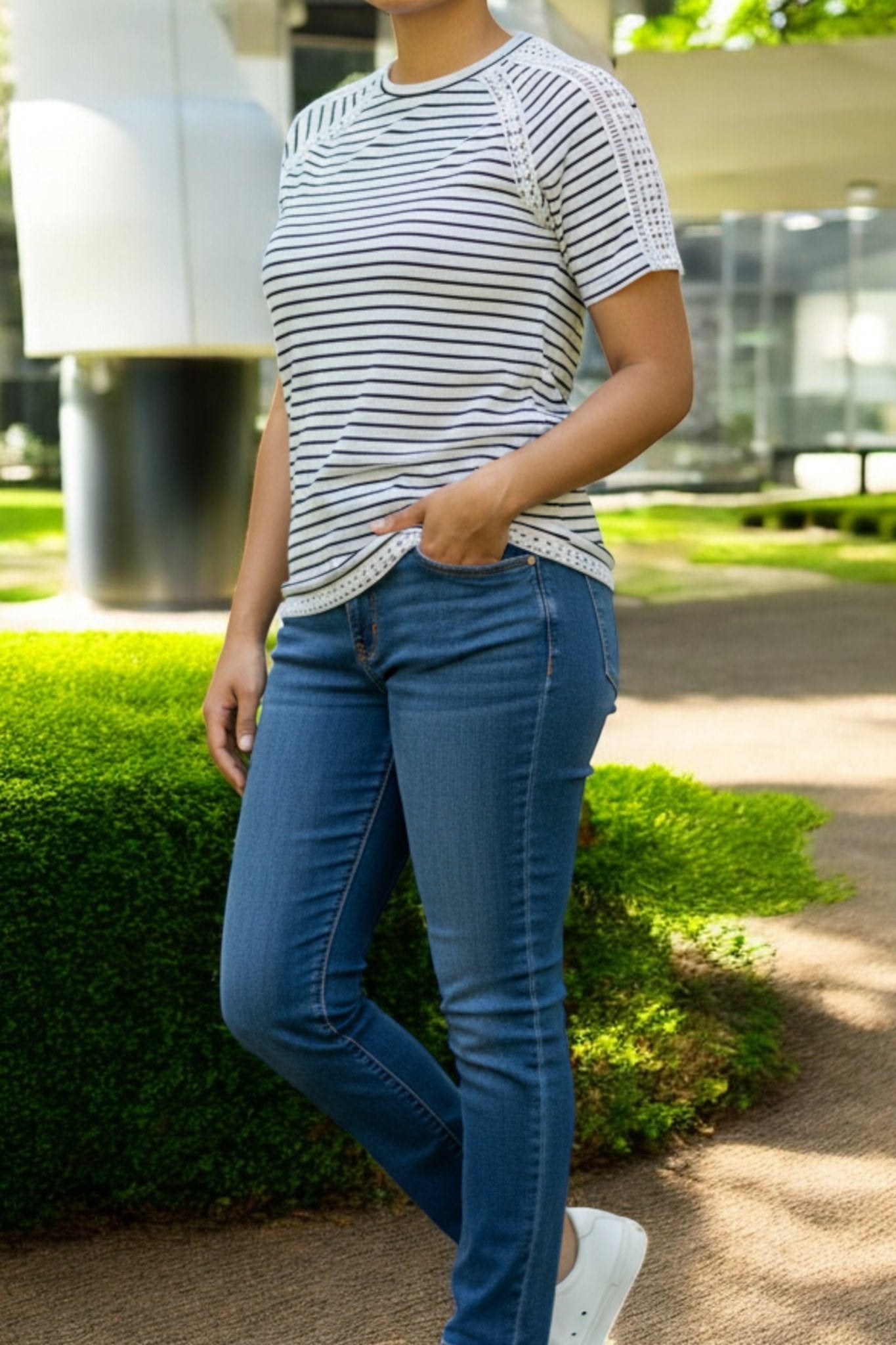 Ladies Black And Stripe Lace Top - StylePhase SA
