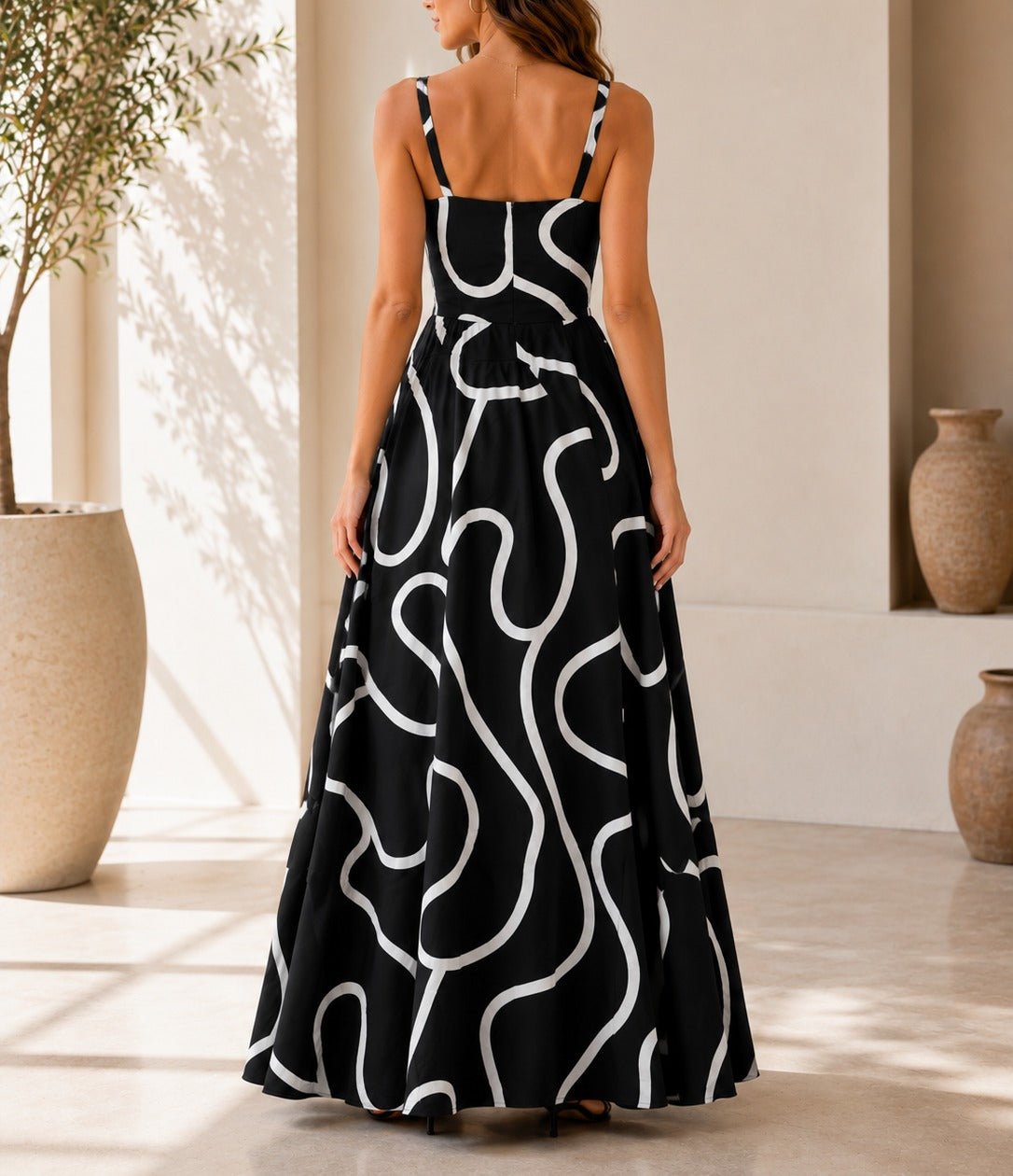 Ladies Black And White A-Line Cami Maxi Dress - StylePhase SA