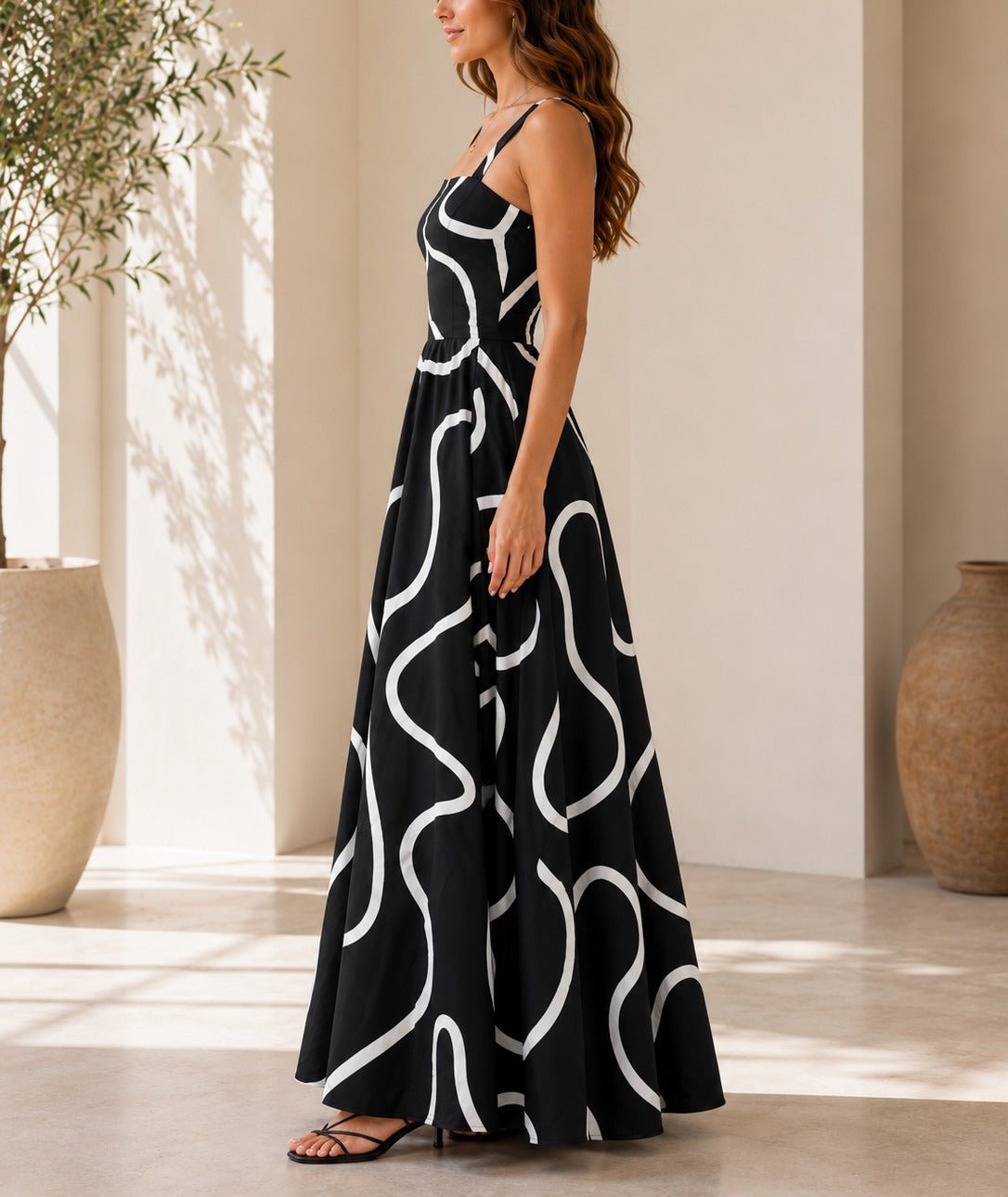Ladies Black And White A-Line Cami Maxi Dress - StylePhase SA