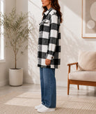 Ladies Black And White Check Pattern Plush Top - StylePhase SA