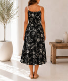 Ladies Black And White Floral Print Rope Straps Belted Dress - StylePhase SA