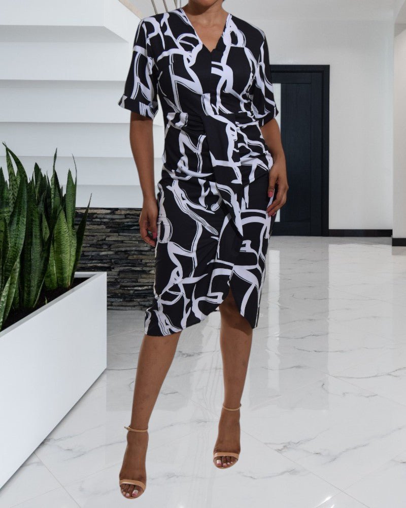 Ladies Black and White Front Slit Dress - StylePhase SA