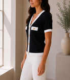 Ladies Black And White Knitwear Shortsleeve Cardigan - StylePhase SA