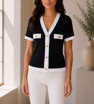 Ladies Black And White Knitwear Shortsleeve Cardigan - StylePhase SA