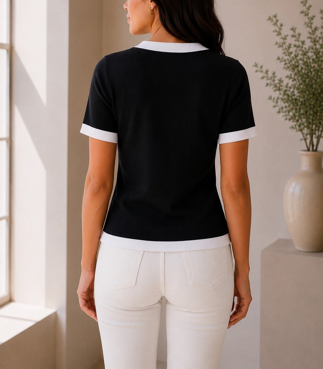 Ladies Black And White Knitwear Shortsleeve Cardigan - StylePhase SA