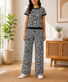 Ladies Black And White Leopard Print Knitwear Jersey Set - StylePhase SA