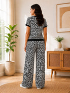 Ladies Black And White Leopard Print Knitwear Jersey Set - StylePhase SA