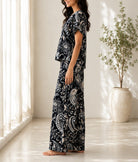 Ladies Black And White Paisley Print Two Piece Set - StylePhase SA