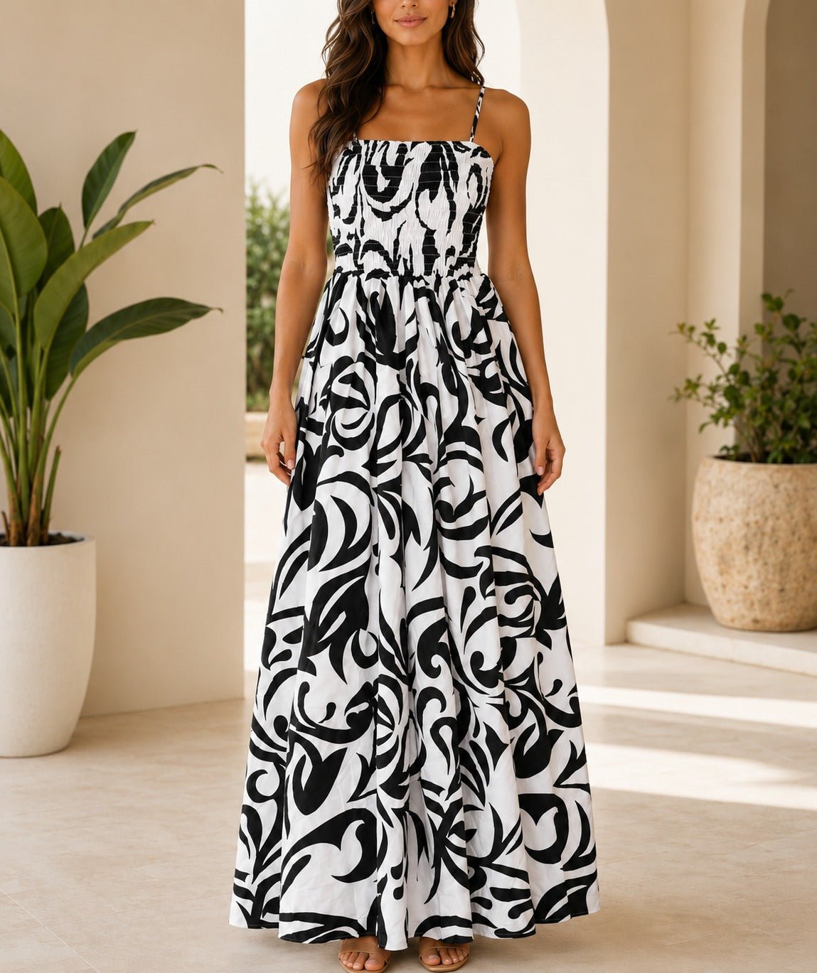 Ladies Black And White Patterned Maxi Dress - StylePhase SA