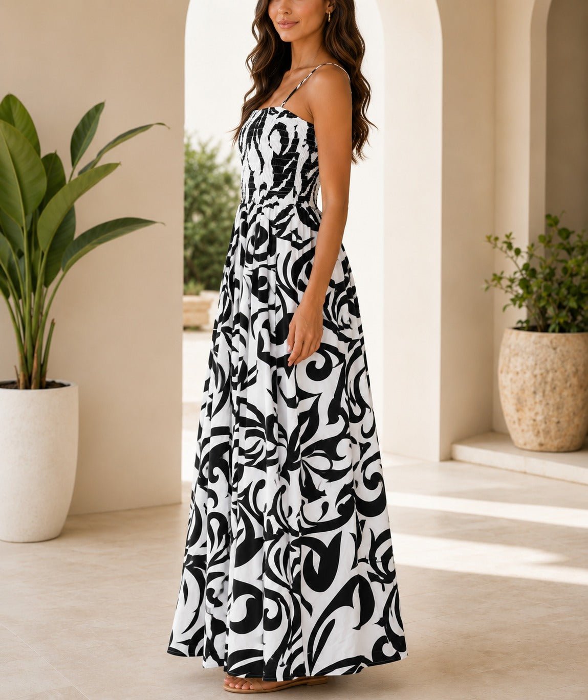 Ladies Black And White Patterned Maxi Dress - StylePhase SA