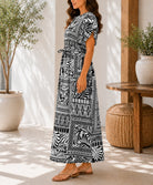 Ladies Black And White Printed Drawstring Dress - StylePhase SA