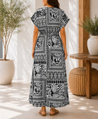 Ladies Black And White Printed Drawstring Dress - StylePhase SA