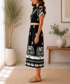 Ladies Black And White Tropical Print Button Dress - StylePhase SA