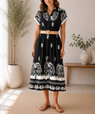 Ladies Black And White Tropical Print Button Dress - StylePhase SA