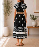 Ladies Black And White Tropical Print Button Dress - StylePhase SA