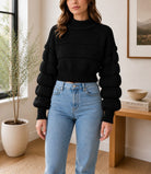 Ladies Black Balloon Sleeve Turtleneck Jersey - StylePhase SA