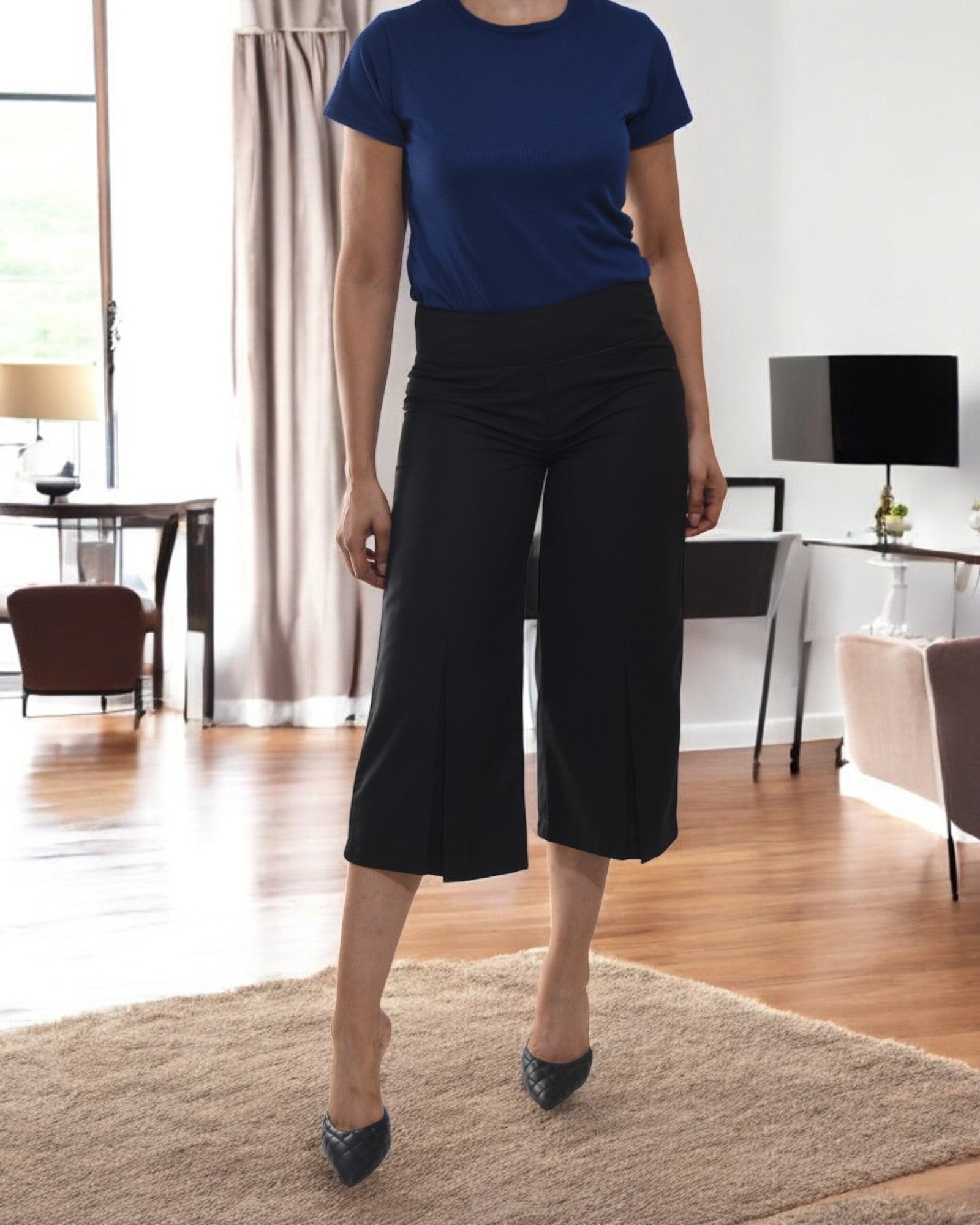 Ladies Black Bootleg Side Zip 3/4 Pants (No Button) - StylePhase SA