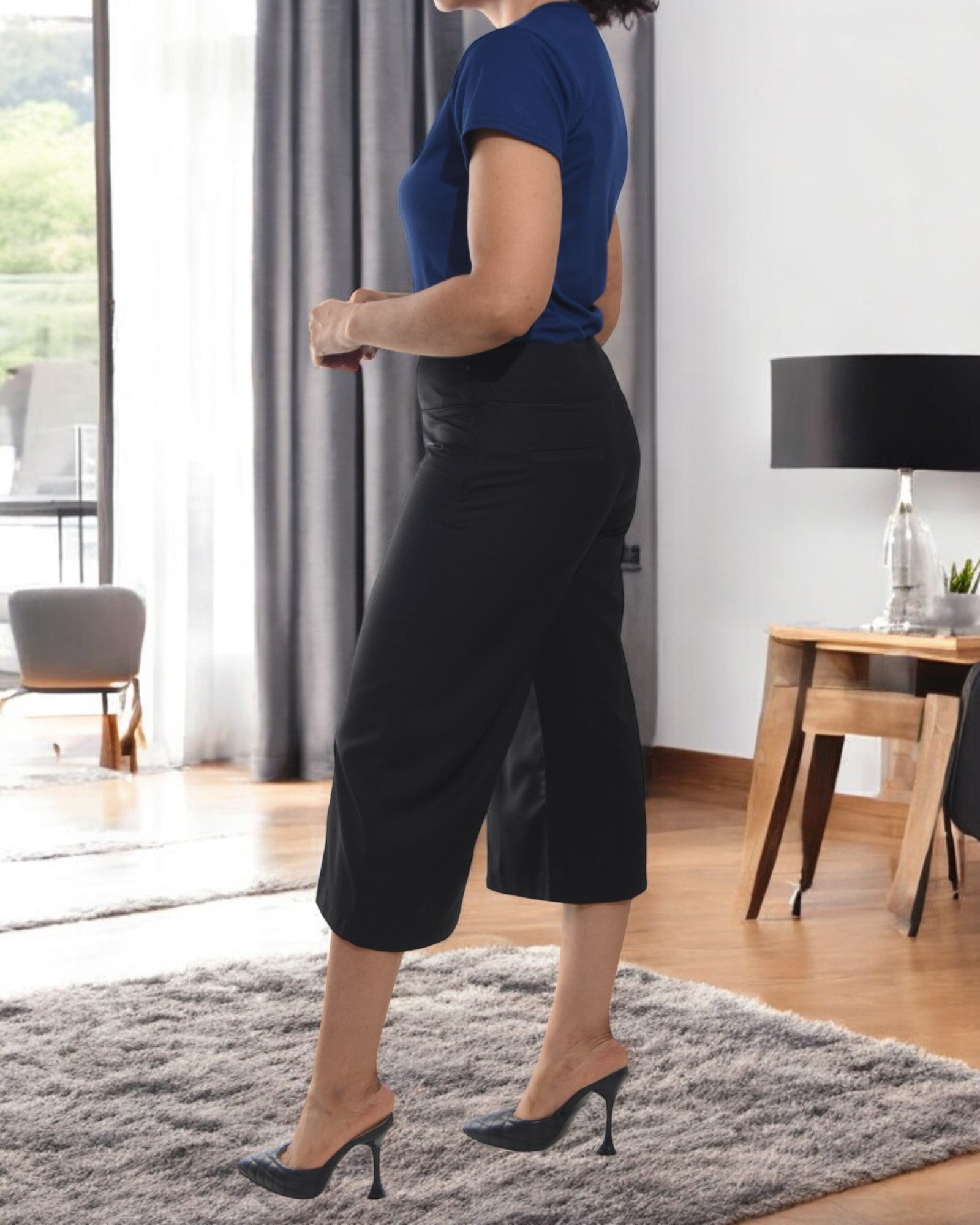 Ladies Black Bootleg Side Zip 3/4 Pants (No Button) - StylePhase SA