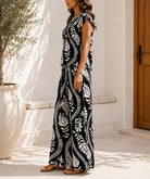 Ladies Black Botanical Print Two Piece Set - StylePhase SA