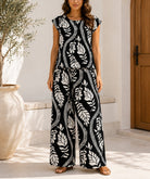 Ladies Black Botanical Print Two Piece Set - StylePhase SA