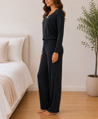 Ladies Black Bow Detail Long Sleeve Pyjama Set - StylePhase SA
