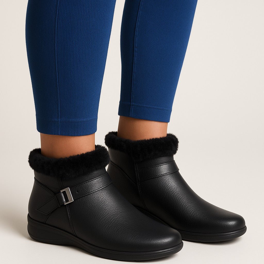 Ladies Black Buckle Ankle Boots - StylePhase SA