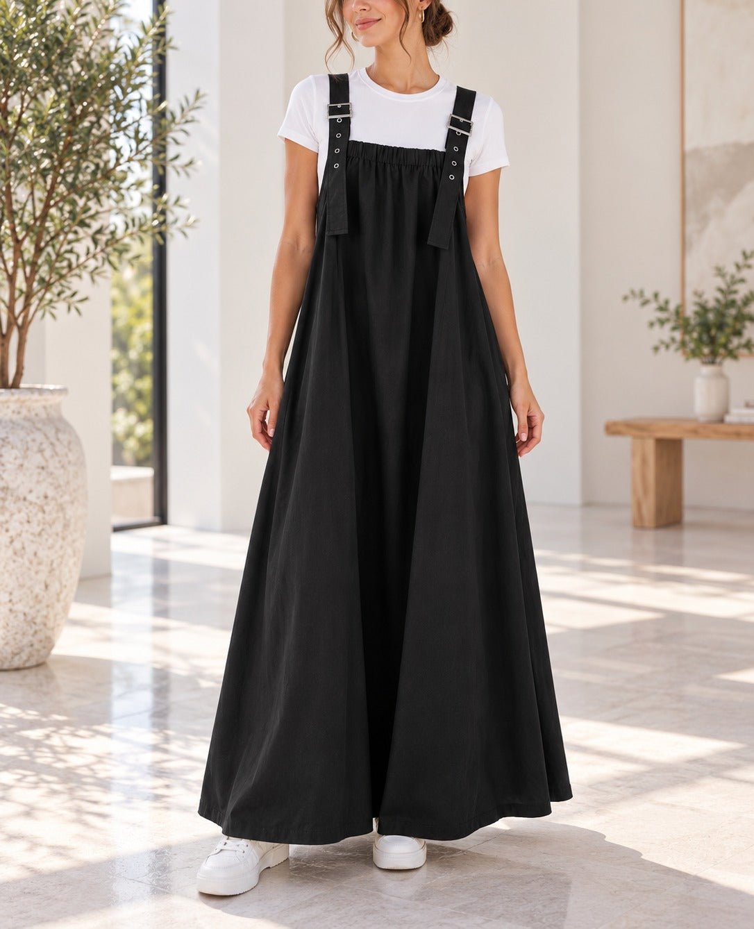 Ladies Black Buckle Strap Side Pocket Maxi Dress - StylePhase SA