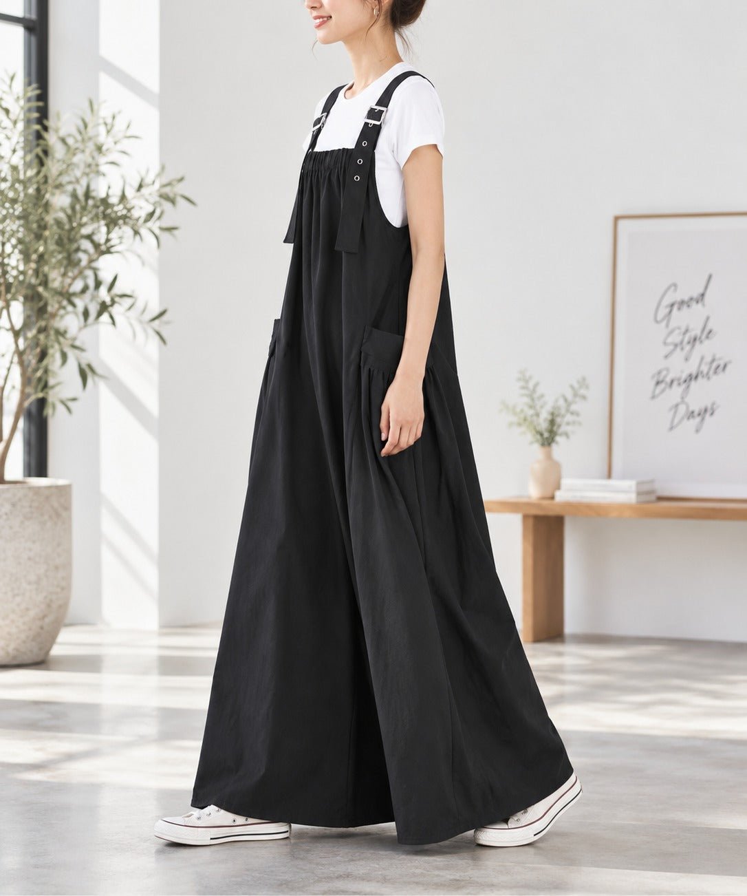 Ladies Black Buckle Strap Side Pocket Maxi Dress - StylePhase SA