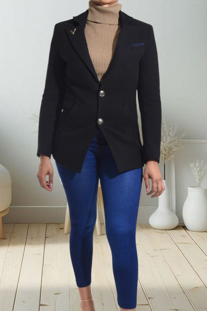Ladies Black Button Blazer Coat - StylePhase SA