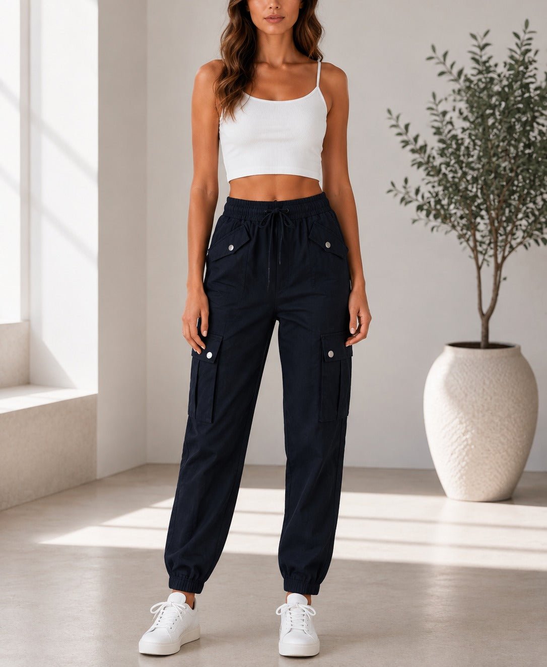 Ladies Black Button Detail Cargo Pants - StylePhase SA