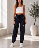 Ladies Black Button Detail Cargo Pants - StylePhase SA