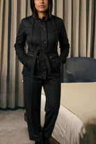 Ladies Black Button Front Hoody Jacket - StylePhase SA