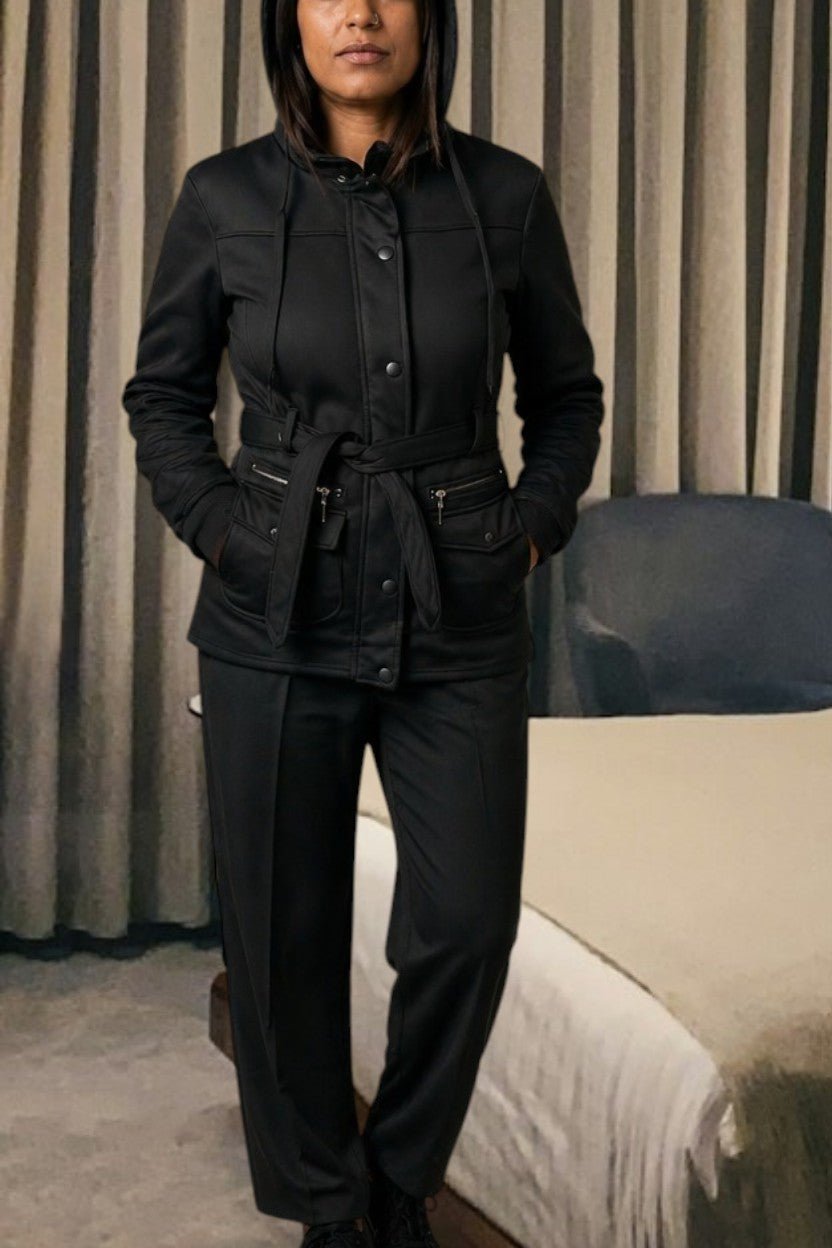 Ladies Black Button Front Hoody Jacket - StylePhase SA