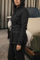Ladies Black Button Front Hoody Jacket - StylePhase SA