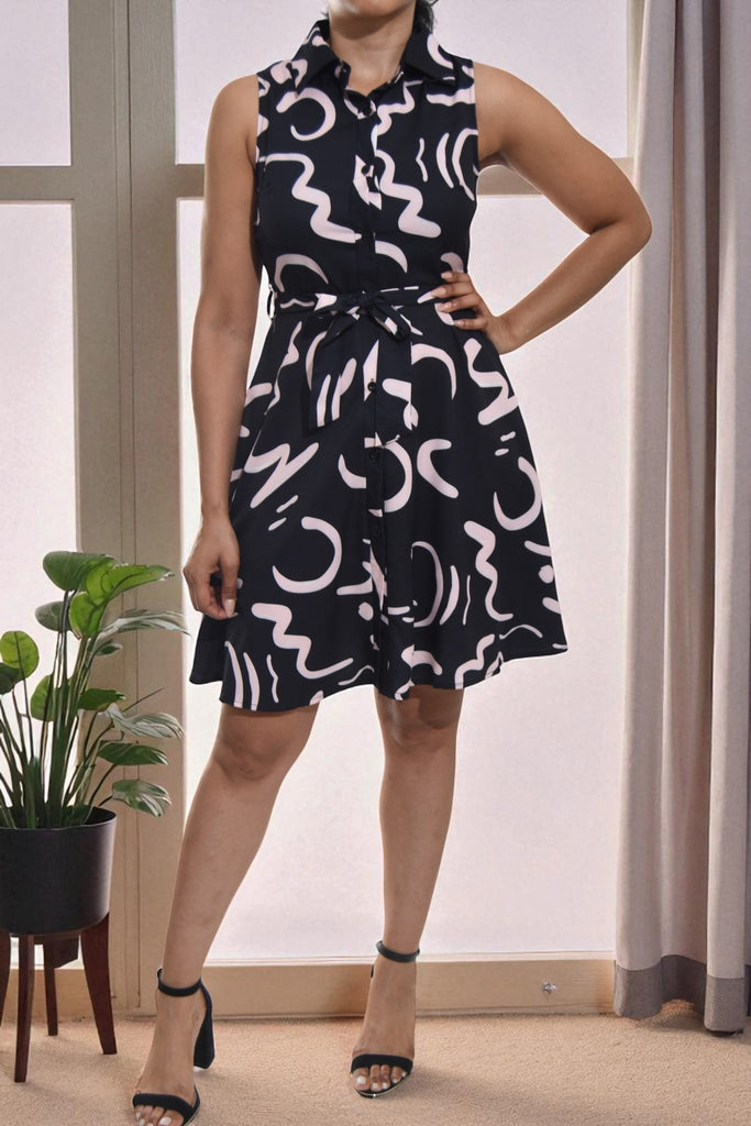 Ladies Black Button Front Mini Dress - StylePhase SA