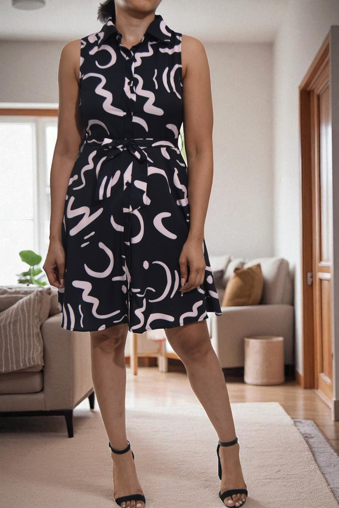 Ladies Black Button Front Mini Dress - StylePhase SA