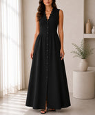 Ladies Black Button Front Placket Maxi Dress - StylePhase SA