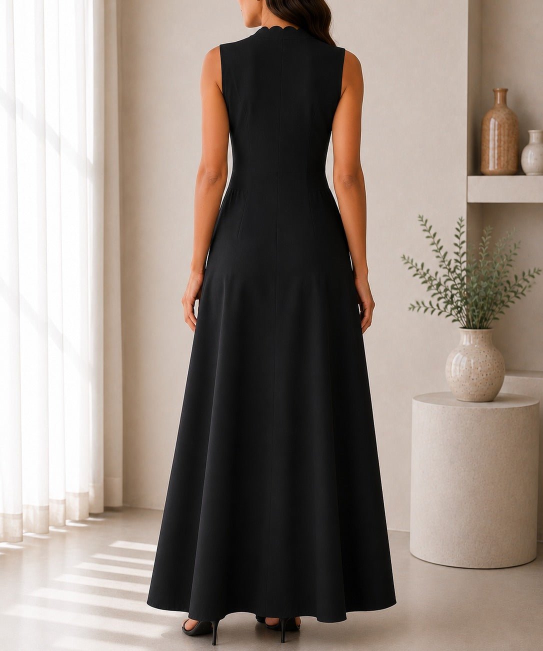 Ladies Black Button Front Placket Maxi Dress - StylePhase SA