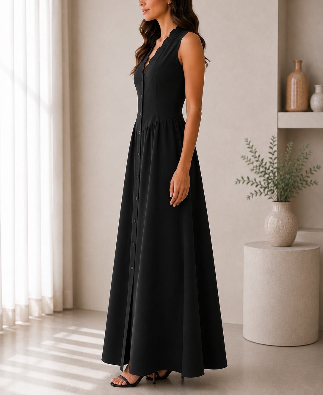Ladies Black Button Front Placket Maxi Dress - StylePhase SA