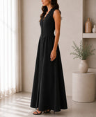 Ladies Black Button Front Placket Maxi Dress - StylePhase SA