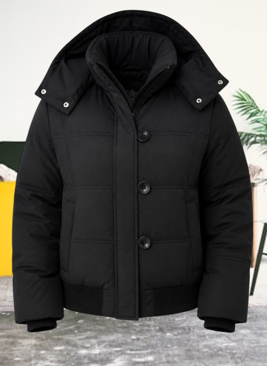 Ladies Black Button Puff Jacket - StylePhase SA