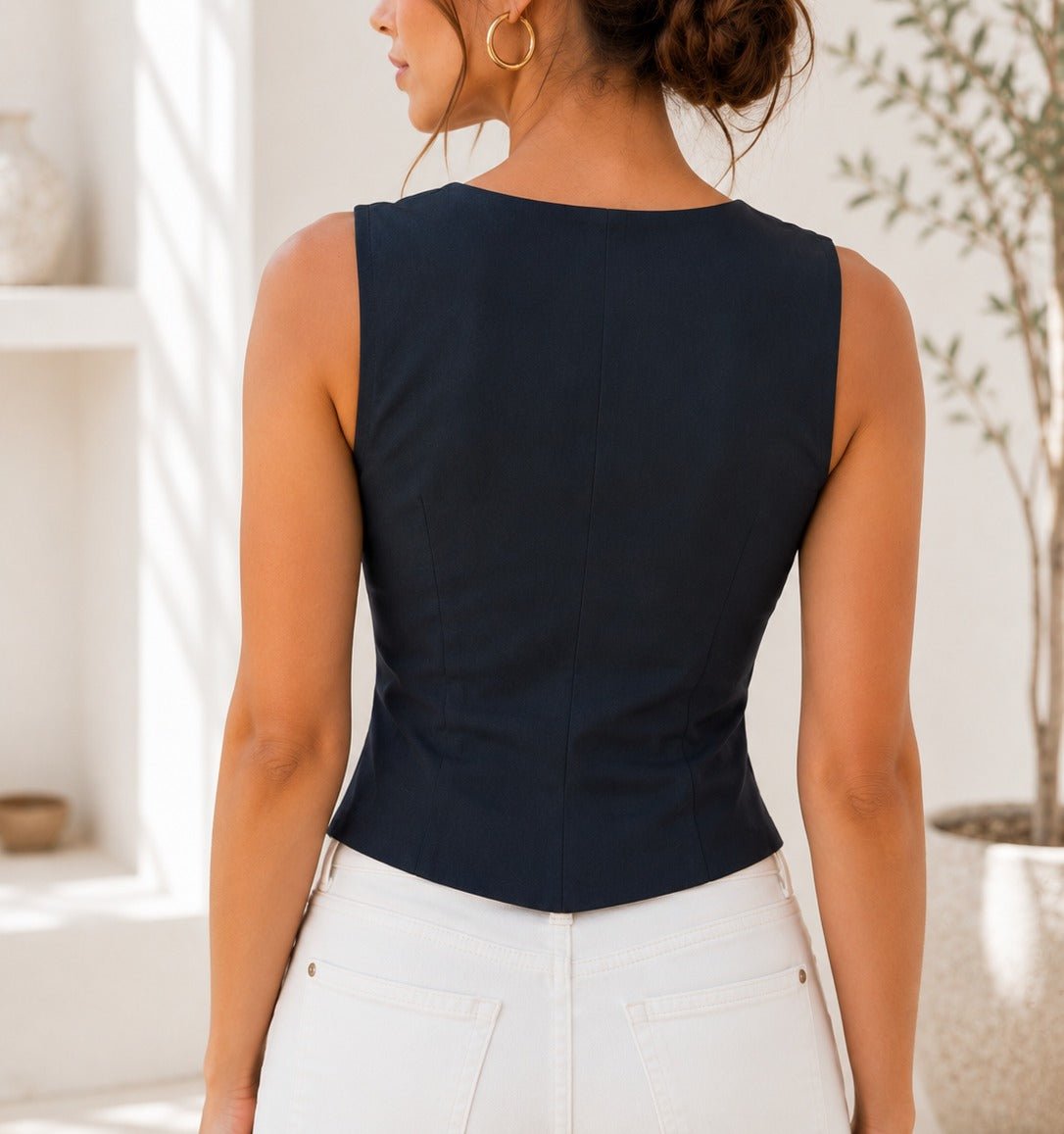 Ladies Black Button V-neck Waistcoat - StylePhase SA