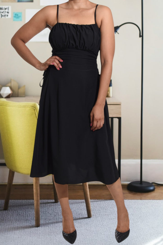 Ladies Black Cami Dress With Waist Tie Dress - StylePhase SA