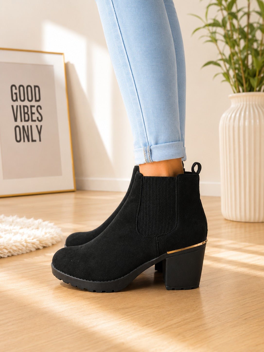 Ladies Black Chelsea Block Heel Ankle Boots - StylePhase SA