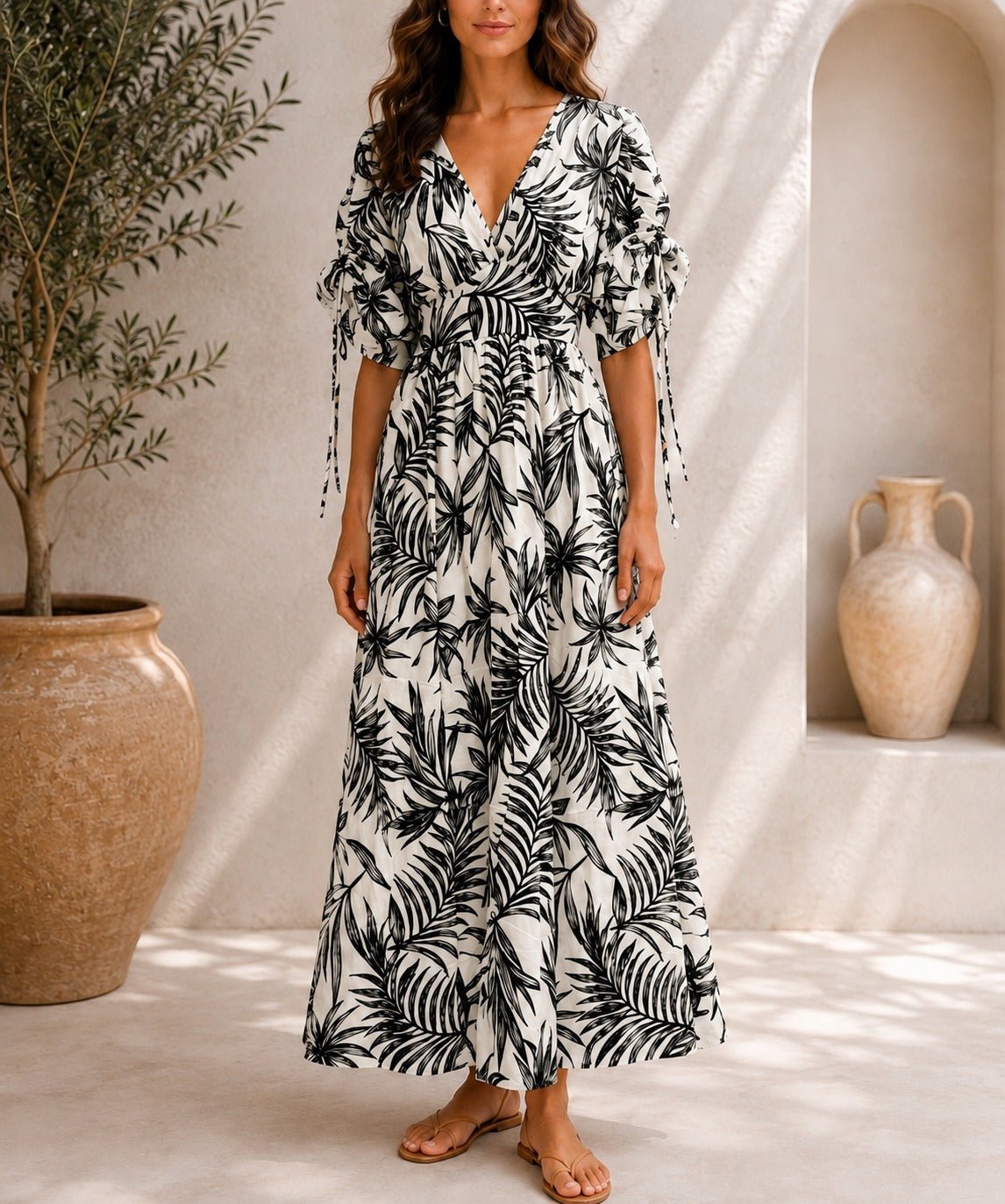 Ladies Black Chiffon Ruche Sleeve Dress - StylePhase SA