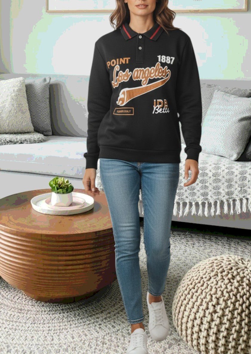 Ladies Black Collar Printed Sweater - StylePhase SA