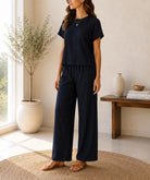 Ladies Black Crinkle-Knit Two-piece New Feeling Set - StylePhase SA